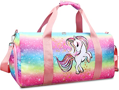 Gym Overnighter Duffle Bag for Girls - Gymnastics Sports Dance Bag with Shoe Compartment & Wet Pocket Unicorn Kids Travel Bag Teens Weekender Sleepover Carry On Bag Gym Overnighter Duffle Bag for Girls - Gymnastics Sports Dance Bag with Shoe Compartment & Wet Pocket Unicorn Kids Travel Bag Teens Weekender Sleepover Carry On Bag