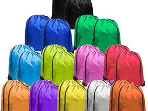 UltraOutlet 24 Pack Nylon Drawstring Backpack Cinch Sacks Goodie Bags in Bulk for Soccer Kids Men Women Gym Sack Multi Colors