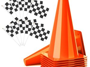 PACEARTH 11 Inch Traffic Cones with Chequered Flags 10 Pack