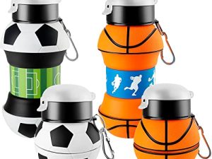 2 Pcs Sports Collapsible Water Bottles for Kids Soccer Stuff Squeezable Basketball Water Bottle Soccer Water Bottle for Boys Girls School Bike Travel Gift Team Gift Hiking (19 Oz/550ml)