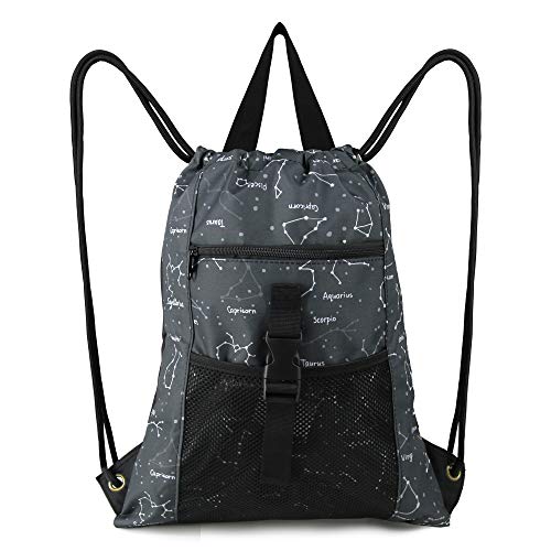 Drawstring Backpack Bag Large 18"L x 13.6"W Gym String Cinch Sack with Pockets Drawstring Backpack Bag Large 18"L x 13.6"W Gym String Cinch Sack with Pockets