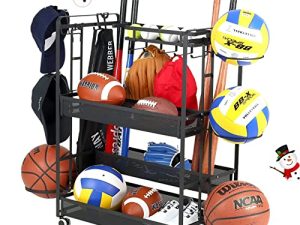 Jubao Garage Ball Storage Rack Rolling Sports Rack Organizer with Casters Wheels