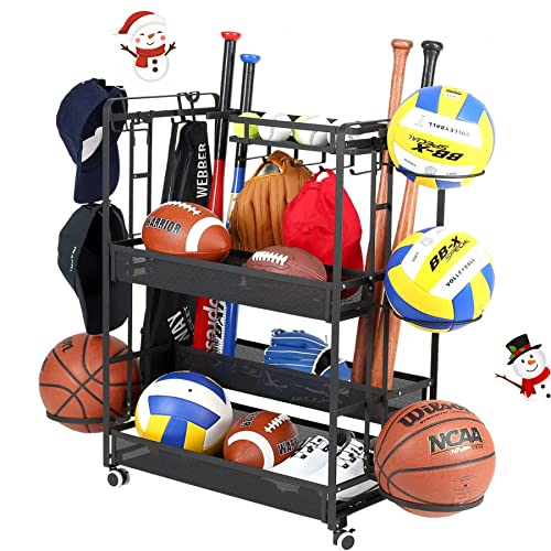 Jubao Garage Ball Storage Rack Rolling Sports Rack Organizer with Casters Wheels Jubao Garage Ball Storage Rack Rolling Sports Rack Organizer with Casters Wheels