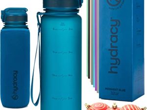 Hydracy Water Bottle with Times to Drink & Straw - Large 32 Oz BPA Free Motivational Water Bottle & No Sweat Sleeve -Leak Proof Gym Bottle with Time Marker - Ideal Gift for Fitness