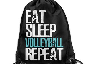 Eat Sleep Volleyball Repeat Drawstring Pack Beam Mouth Yoga Sackpack Shoulder Bags For Men/Women