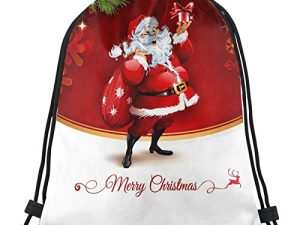 MSGUIDE Women Lovely Santa Claus Holding Present Drawstring Backpack Water Resistant Gym String Bag Polyester Cinch Sports Bag Sackpack