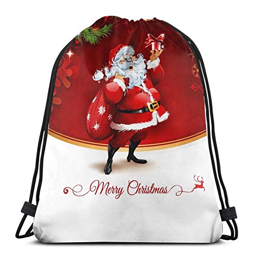 MSGUIDE Women Lovely Santa Claus Holding Present Drawstring Backpack Water Resistant Gym String Bag Polyester Cinch Sports Bag Sackpack MSGUIDE Women Lovely Santa Claus Holding Present Drawstring Backpack Water Resistant Gym String Bag Polyester Cinch Sports Bag Sackpack
