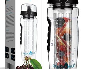 AquaFrut 32 OZ Fruit Infuser Water Bottle BPA-Free Fruit Infusion Sports Bottle - Flip Top Lid w Drinking Spout