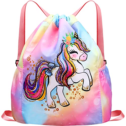 Luchike Drawstring Backpack for Kids - Girls Unicorn Dance Bag Luchike Drawstring Backpack for Kids - Girls Unicorn Dance Bag
