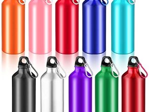 Mimorou 10 Pack Aluminum Water Bottle Lightweight Aluminum Reusable Bottles Aluminum Travel Bottles with Carabiner Leak Proof Team Water Bottles in bulk for Gym Sports Bicycle Camping (20 oz)