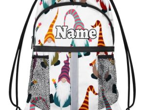 Christmas Gnome Custom Drawstring Backpack Gnome Tomte Pattern Personalized Dance Bags Lightweight Backpacks for Girls Boys Kids Teen Birthday Gifts Mini Gym Sports Beach Swim Travel Drawstring Bag