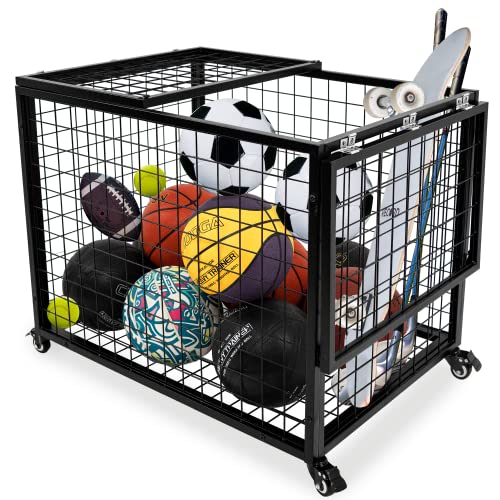 rehomerance Ball Cart Garage Sports Equipment Organizer with Lockable Lid rehomerance Ball Cart Garage Sports Equipment Organizer with Lockable Lid