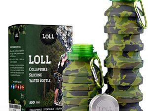 Collapsible Water Bottle - Foldable Reusable Leak Proof - BPA Free Silicone - Wide Mouth Metal Cap with Carabiner - Lightweight and Portable for Outdoor Travel Sports Camping Running Gym
