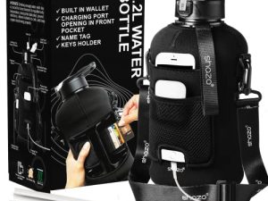 Half Gallon 2.2L Sports Water Bottle With Straw and Built In Wallet 74oz Large Gym Drink Container