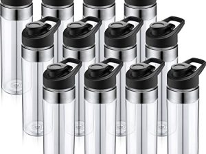 Mimorou 12 Pack Plastic Water Bottles Set Bulk 20 oz Reusable Sports Water Bottle with Handle Lid Dozen Clear Lightweight Leak Proof Water Bottles No Straw Without BPA for Kids Adult School Teams