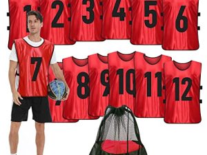 PULUOMASI Scrimmage Training Vest (12 Pack) Team Sports Pinnies Jerseys for Adult Youth Soccer Bibs Numbered Practice Jerseys
