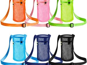 Tessco 6 Pcs Mesh Water Bottle Holder with Strap Water Bottle Sling Water Bottle Carrier Bag Water Bottle Sleeve with Adjustable Shoulder Strap Pocket for Sports Gym Hiking Camping Walking 6 Colors
