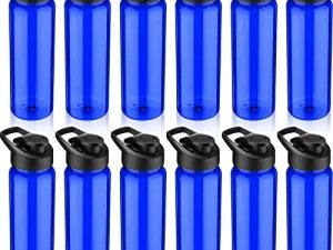 Mimorou 12 Pack Plastic Water Bottles 24 oz Blue Clear Water Bottles Bulk Reusable Sports Water Bottles with Spill Proof Lids for Gym Sports Home Office School