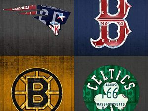 KPSheng Boston Sports Fan Vintage Massachusetts License Plate Art Patriots Red Sox Bruins Celtics Retro Vintage Metal Tin Sign Wall Plaque - for Cafe Beer Club Wall Home Decor 12x12 Inches