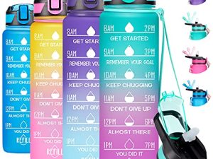 Fidus 32oz Motivational Water Bottles with Times to Drink & Straw