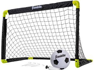 Franklin Sports Mini Soccer Goal Set - Backyard + Indoor Mini Net + Ball Set with Pump - Portable Folding Soccer Goal Set - 36" x 24" - Black