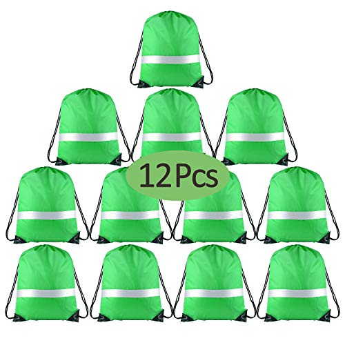 KUUQA 12 Pack Drawstring Backpack Bag with Reflective Strip KUUQA 12 Pack Drawstring Backpack Bag with Reflective Strip