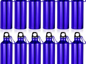 Gandeer 12 Pieces Aluminum Water Bottle 17 oz Aluminum Bike Water Bottle Backpacking Water Bottles Reusable Bottles Sports Bottle Leak Proof Travel Bottles with Buckle and Twist Cap for Camping(Blue)