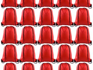 KUUQA 25Pcs Drawstring Backpack Bags String Backpack Sport Bag Sack Cinch Gym Backpack Bulk for Gym Sport Traveling，Red