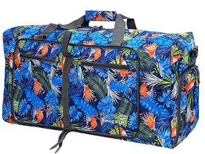 Woogwin Travel Duffel Bag Large Foldable Waterproof Overnight Bag for Beach Swim Bags Pool Sports Gym (Light Blue Leaf)