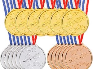 Hooqict 24 Pieces Medals for Awards for Kids Medals Awards Plastic Gold Award Medals with Ribbons Olympic Medals for Soccer Basketball Baseball Sports Race Prizes