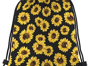 Beabes Sunflower Drawstring Bags Backpack Bag Vintage Sunflowers Pattern Cute Summer Floral Artwork Yellow Black Sport Gym Sack Drawstring Bag String Bag Yoga Bag for Men Women Boys Girls