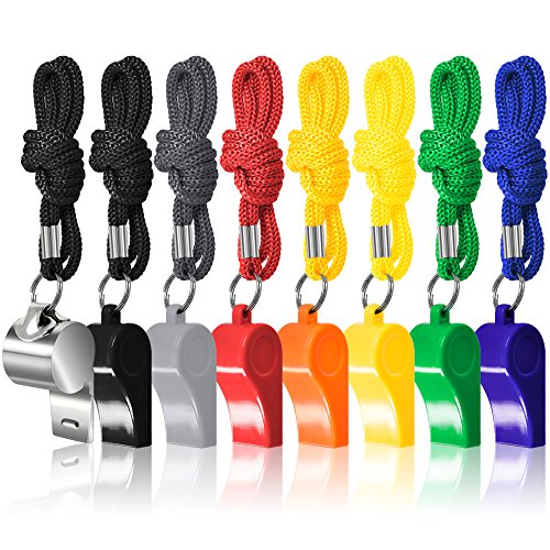 FineGood 7 Pack Plastic Coaches Referee Whistles with Lanyards FineGood 7 Pack Plastic Coaches Referee Whistles with Lanyards
